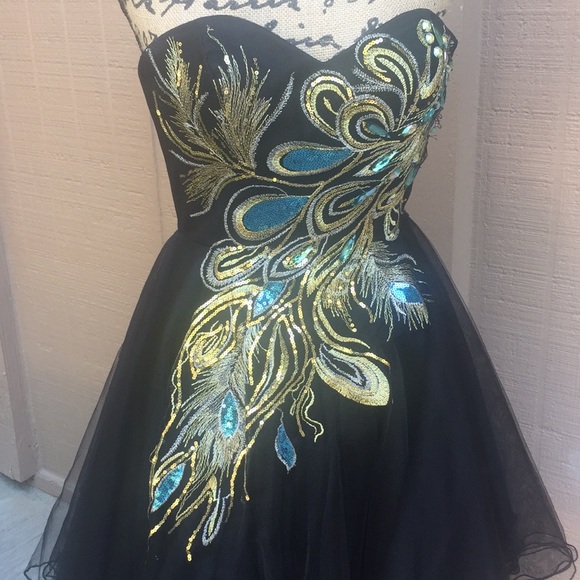 Beautiful Windsor Peacock Strapless Jeweled Dress - Picture 4 of 8